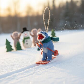 Handmade Felt Skiing Dinosaur Decoration, 2 of 4