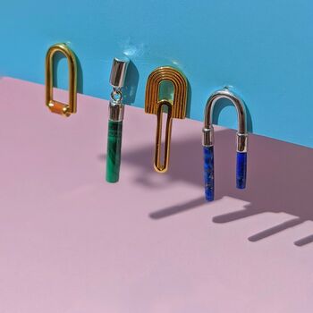 Ethical Minimal Malachite Drop Bar Moving Stud Earrings, 3 of 5