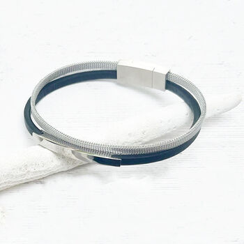 Double Banded Steel And Leather Bracelet | Men's Gift, 8 of 11