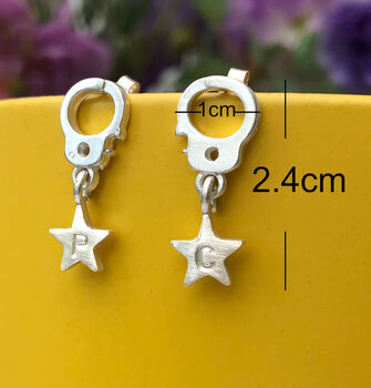 Friendship Handcuff Initial Star Silver Earrings, 9 of 10