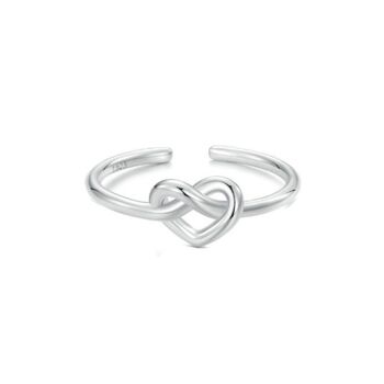 Sterling Silver Adjustable Heart Knot Ring, 2 of 3