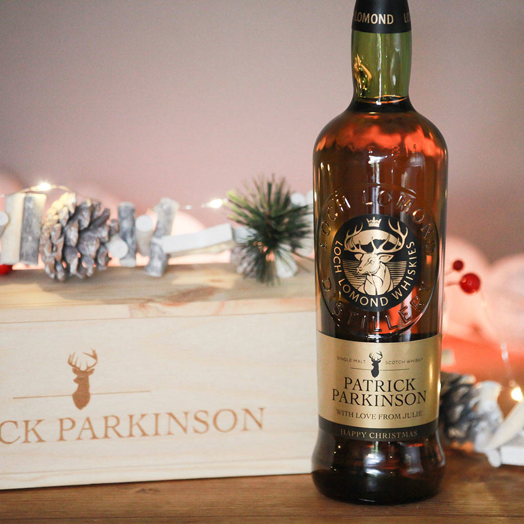 personalised christmas malt whisky and wooden gift box by intervino | notonthehighstreet.com