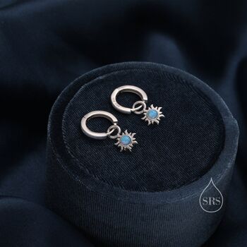 Blue Opal Sun Huggie Hoop Earrings Sterling Silver, 3 of 11