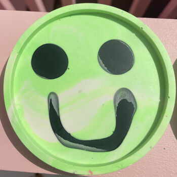 Smiley Face Coasters/ Tray Neon Green Set Of Two, 3 of 8