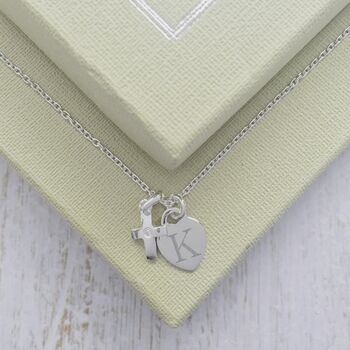Junior Crucifix Necklace With Personalised Dinky Heart, 2 of 9