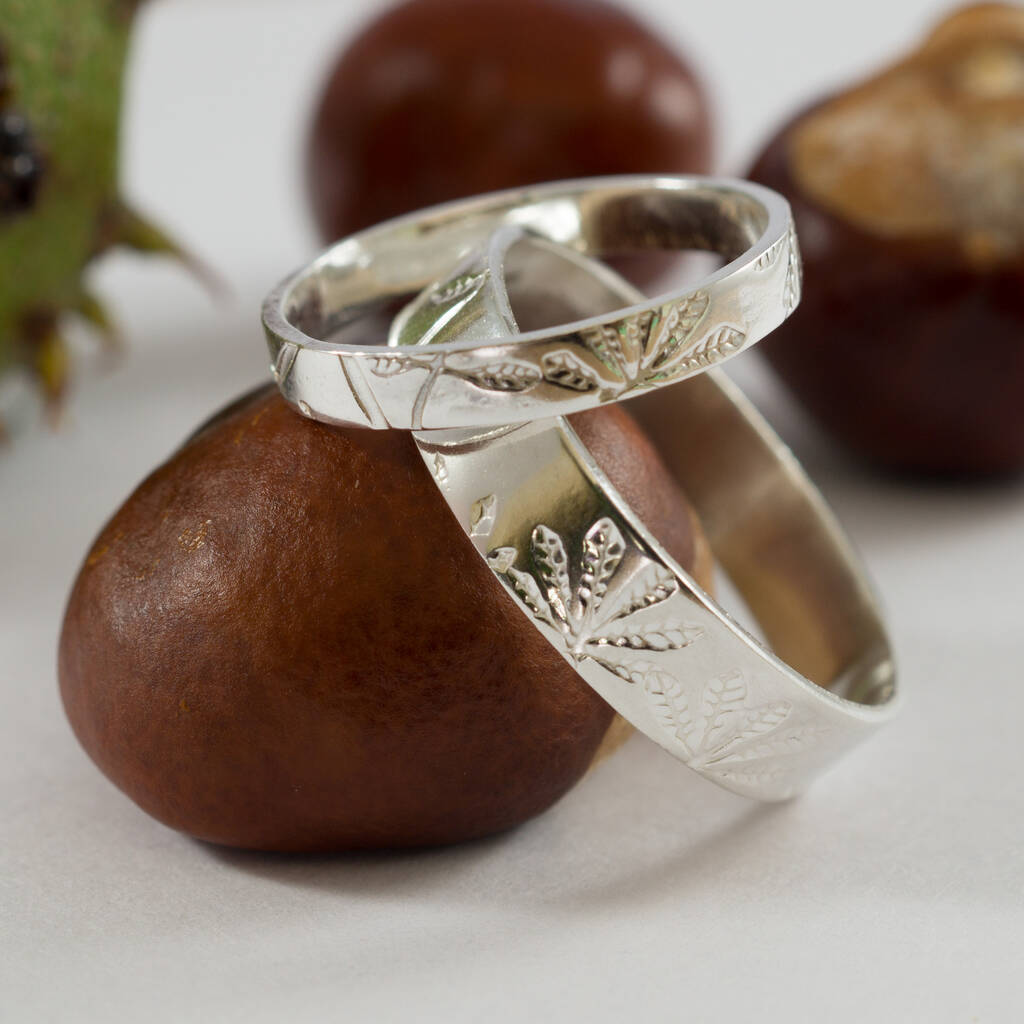Horse Chestnut Wedding Bands In Eco Silver, 1 of 7