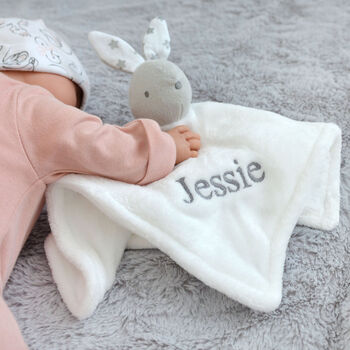 Personalised White Bunny Comforter And White Blanket Set, 2 of 7