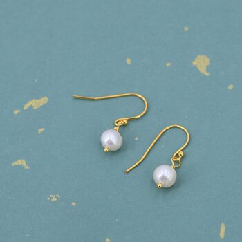 Sterling Silver Irregular Shaped Round Pearl Earrings, 3 of 12