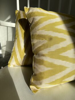 Yellow And Cream Zigzag Silk Ikat Cushion, 7 of 8