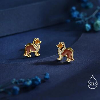 Sterling Silver Enamel Collie Dog Stud Earrings, 6 of 12
