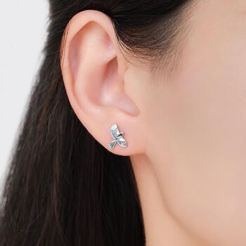 Enamel Magpie Bird Stud Earrings In Sterling Silver, 3 of 12