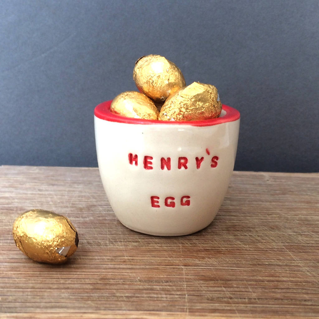 Personalised Easter Egg Cup With Chocolate Eggs By Kate Ceramics
