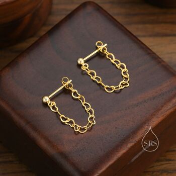 Sterling Silver Heart Chain Stud Earrings, 4 of 10