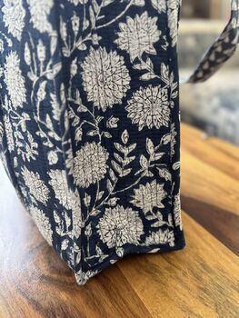 Block Print Quilted Tote Bag, Indian Print Handbag, 9 of 12
