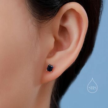 Emerald Cut Sapphire Blue Cz Stud Earrings, 7 of 12