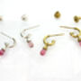 Silver Or Gold Vermeil Plated Pink Tourmaline Hoops, thumbnail 2 of 4