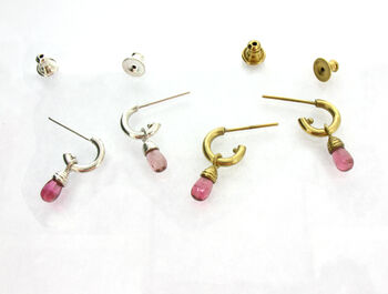 Silver Or Gold Vermeil Plated Pink Tourmaline Hoops, 2 of 4