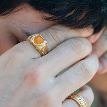 Gold Plated Orange Gemstone Ring For Men, 7 of 12