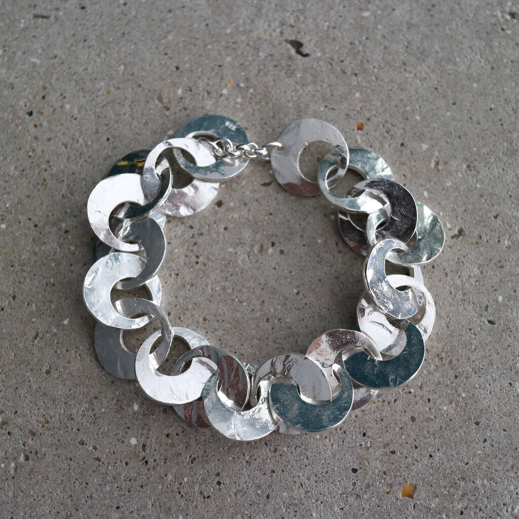 Heavy Hammered Silver Air O Link Bracelet, 1 of 4