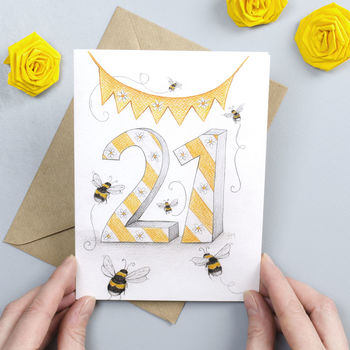 Happy 21st Birthday Greeting Card Bumble Bees, 2 of 2