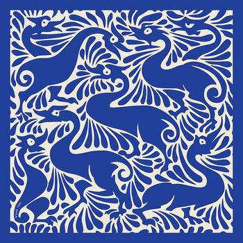 William De Morgan Fantastic Ducks Ivory And Electric Blue Luxury Silk Scarf, 5 of 5