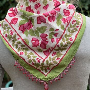 Hand Block Print Scarf Pink And Green Floral, 2 of 2