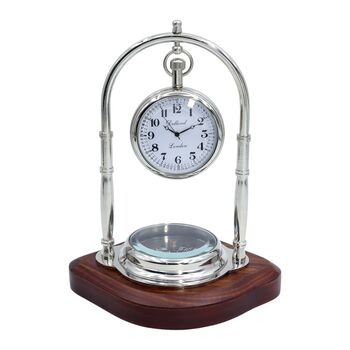 Personalised Chrome 12th Anniversary Desk Clock With Compass, 5 of 10