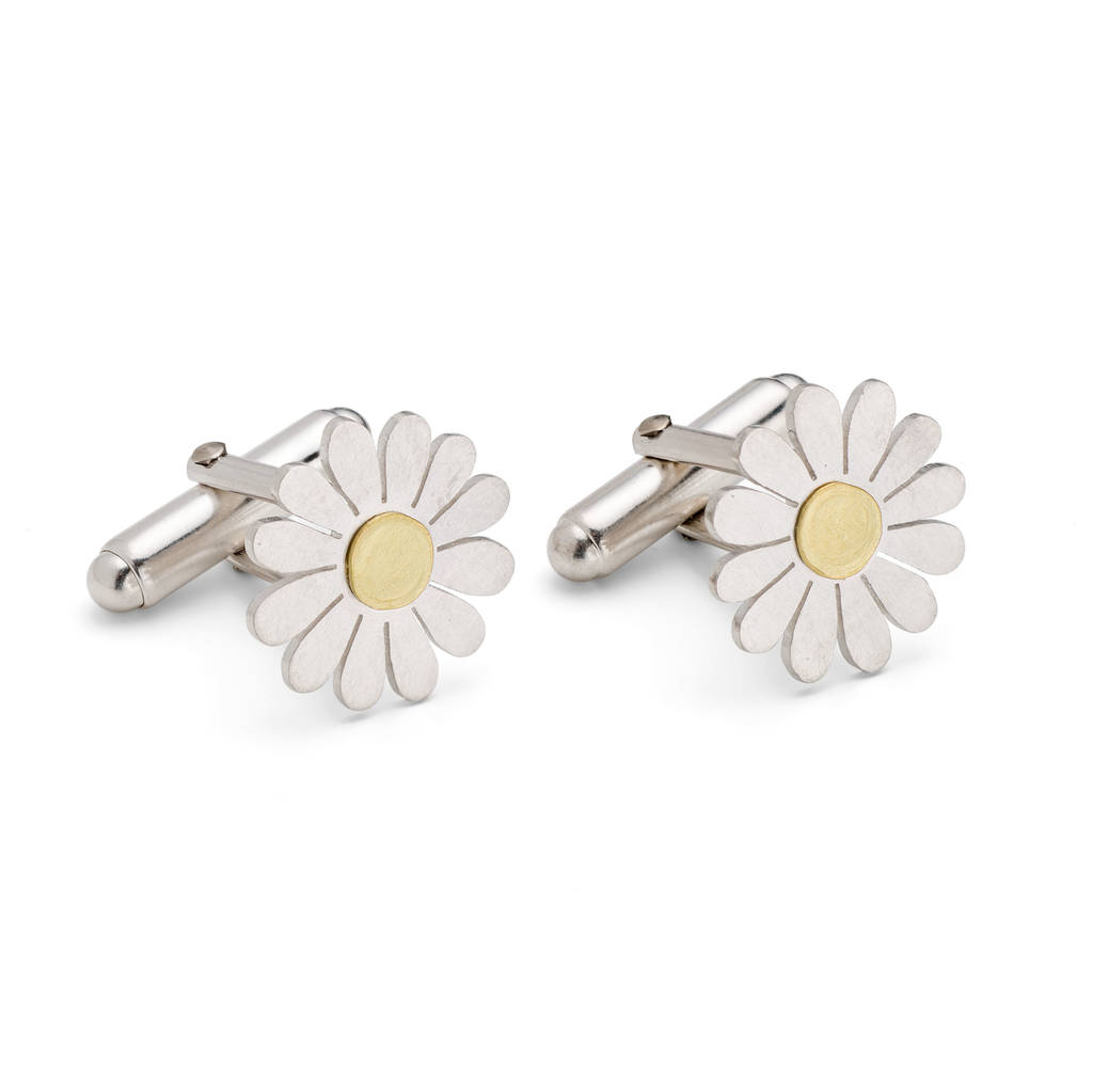 Daisy Cufflinks In Solid Silver And 18ct Gold By Diana Greenwood Jewellery