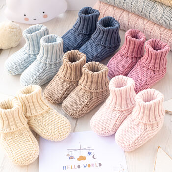 Toffee Moon Cream Knitted Baby Booties, 6 of 12