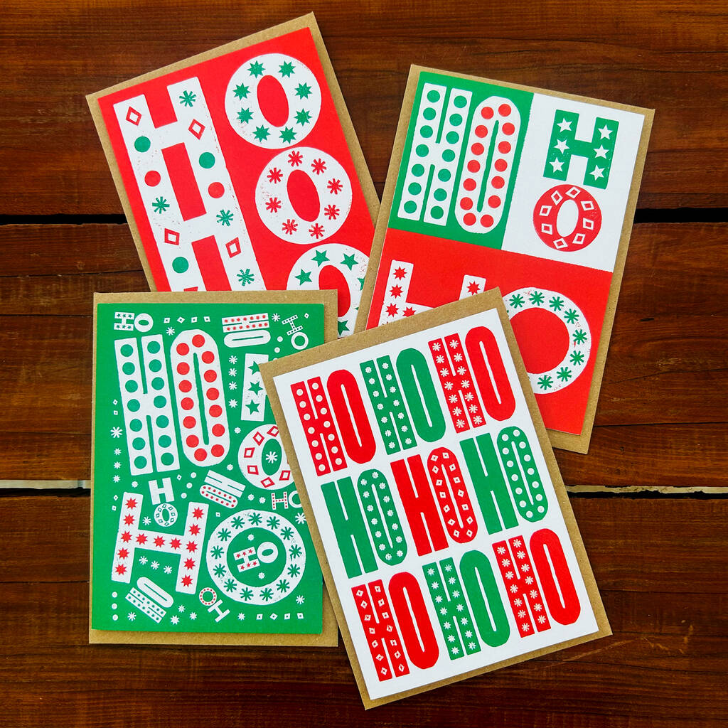 Pack Of Four Christmas Cards Ho Ho Ho, 1 of 7