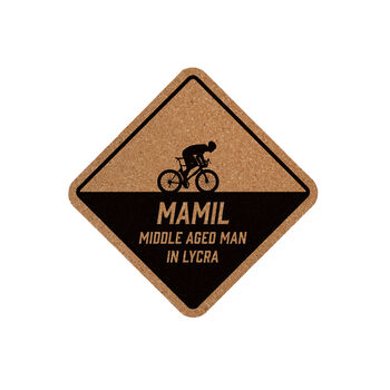 Square Cork Coaster 'Middle Aged Man In Lycra' | Homeware | Tableware | Cycling | Cyclist | Bike Rider Gift, 3 of 3