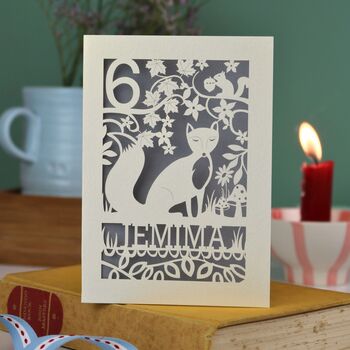 Personalised Papercut Fox Birthday Card, 8 of 8