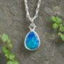 Raindrop Australian Opal Doublet Necklace In Sterling Silver, thumbnail 1 of 3
