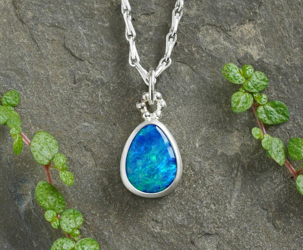 Raindrop Australian Opal Doublet Necklace In Sterling Silver, 1 of 3