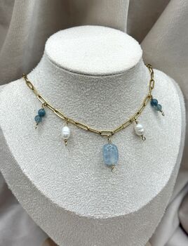 Aquamarine March Birthstone Gold Plated Tarnish Free Charm Necklace, 5 of 6