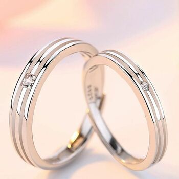 Couple Promise Parallel Lines Zircon Ring Set, 3 of 4