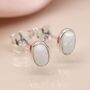 Oval Sterling Silver White Opal Stud Earrings, thumbnail 2 of 8