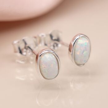 Oval Sterling Silver White Opal Stud Earrings, 2 of 8