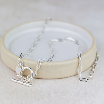 Sterling Silver T Bar Chain Necklace, 2 of 3