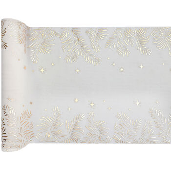 Ivory Gold Leaves Christmas Table Runner Two.5m, 2 of 5