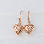 Rose Gold Filigree Heart Earrings, thumbnail 2 of 3