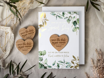 Save The Date Magnet With A Botanical Gold Foil Card, 8 of 9
