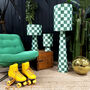 Handmade Checkerboard Velvet Lamps In Apple Sours, thumbnail 1 of 6
