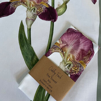Iris Watercolour Painterly Cotton Tea Towel, 3 of 3