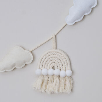 Macrame Rainbows And Clouds Nursery Baby Bunting, 3 of 5