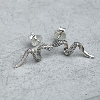 925 Sterling Silver Serpent Snake Studs Earrings, 5 of 9