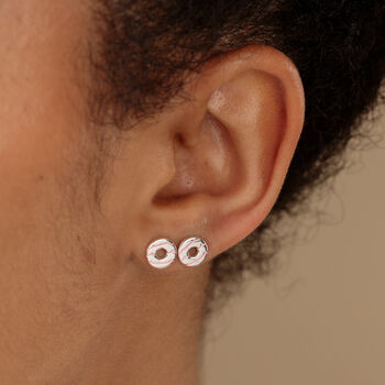 Party Ring Biscuit Stud Earrings, Sterling Silver Or Gold Plated, 2 of 7