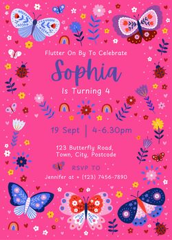 Digital Editable Butterfly Kids Birthday Party Invitation Template, 8 of 9