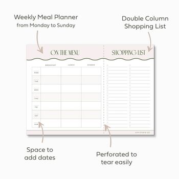 A4 Weekly Meal Planner With Perforated Shopping List, 3 of 7