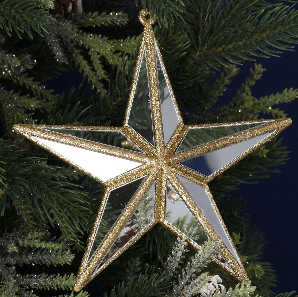 Gold Mirror Star Hanging Decoration By The Christmas Home